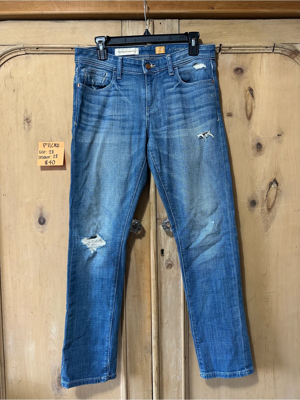 Pilcro Women's Straight Blue Distressed Jeans